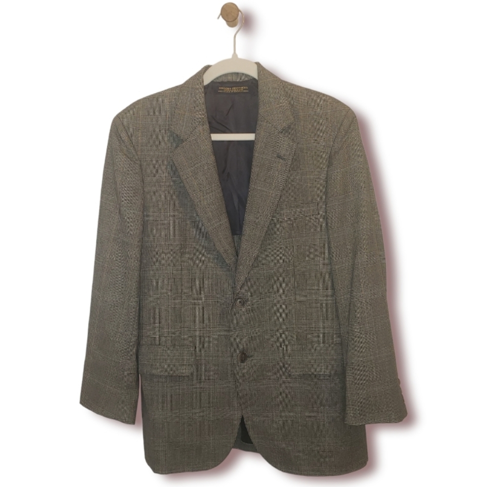 VTG Brooks Brothers Signature Black Glen Plaid Wool Sport Coat Blazer Mens 39/32